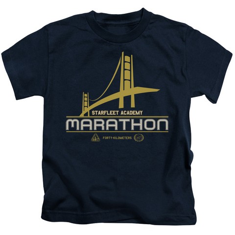 Star Trek-Marathon Logo - Short Sleeve Juvenile 18-1 Tee - Navy- Medium 5-6