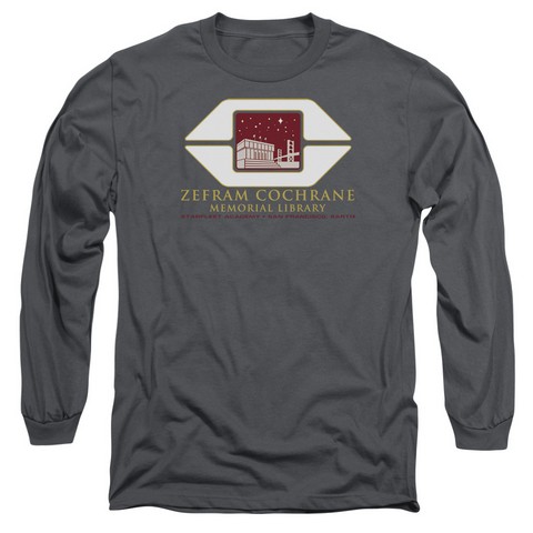 Star Trek-Cochrane Library - Long Sleeve Adult 18-1 Tee - Charcoal- Medium