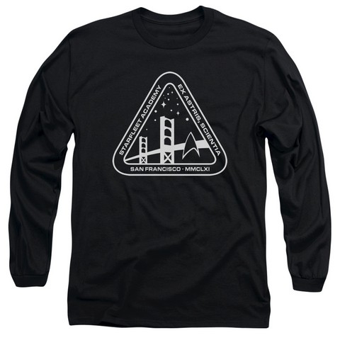 Star Trek-White Academy Logo - Long Sleeve Adult 18-1 Tee - Black- Medium