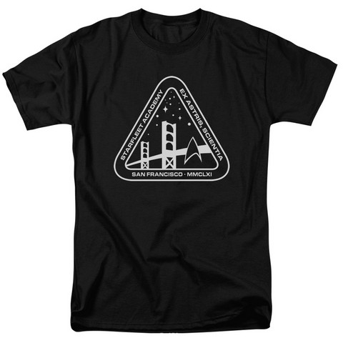 Star Trek-White Academy Logo - Short Sleeve Adult 18-1 Tee - Black- Medium