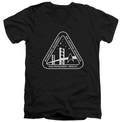 Star Trek-White Academy Logo - Short Sleeve Adult 30-1 V-Neck Tee - Black- Small