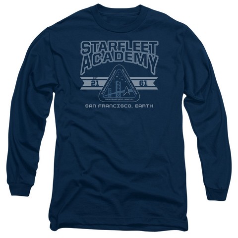 Star Trek-Starfleet Academy Earth - Long Sleeve Adult 18-1 Tee - Navy- Medium