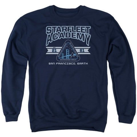 Star Trek-Starfleet Asademy Earth - Adult Crew Sweat Tee - Navy- Medium