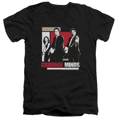 Criminal Minds-Guns Drawn - Short Sleeve Adult 30-1 V-Neck Tee - Black- Large
