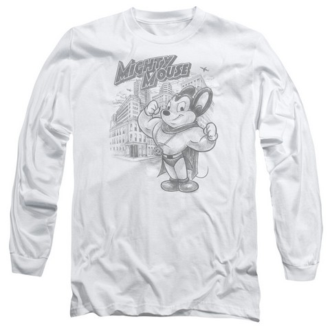 Mighty Mouse-Protect And Serve - Long Sleeve Adult 18-1 Tee - White- 2X