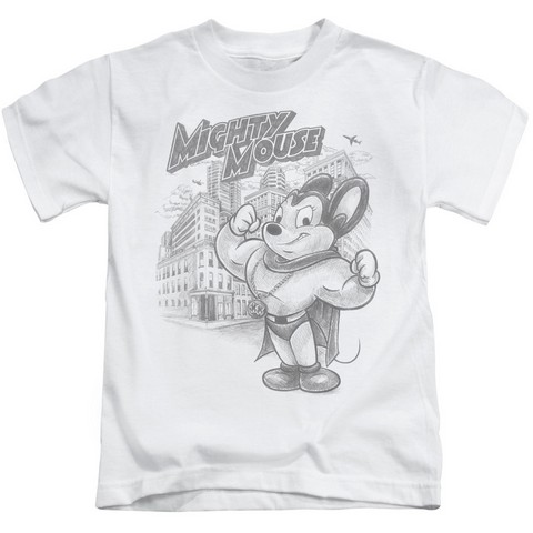 Mighty Mouse-Protect And Serve - Short Sleeve Juvenile 18-1 Tee - White- Large 7