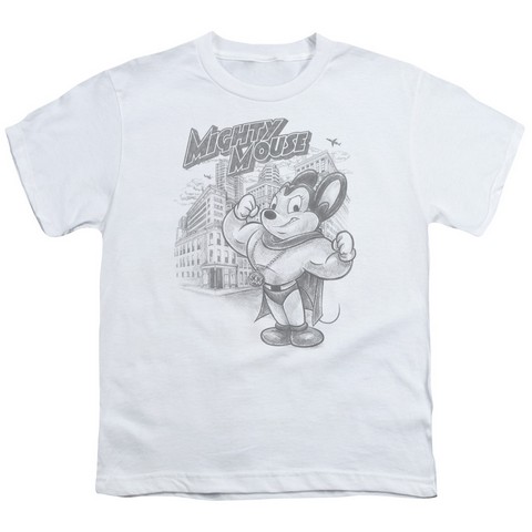Mighty Mouse-Protect And Serve - Short Sleeve Youth 18-1 Tee - White- Extra Large