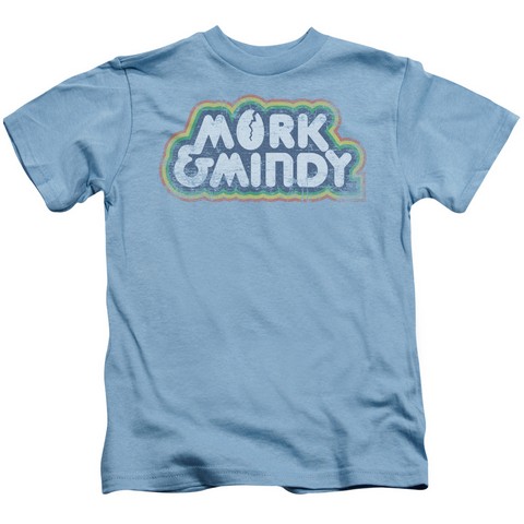 Mork & Mindy-Distressed Mork Logo - Short Sleeve Juvenile 18-1 Tee - Carolina Blue- Medium 5-6