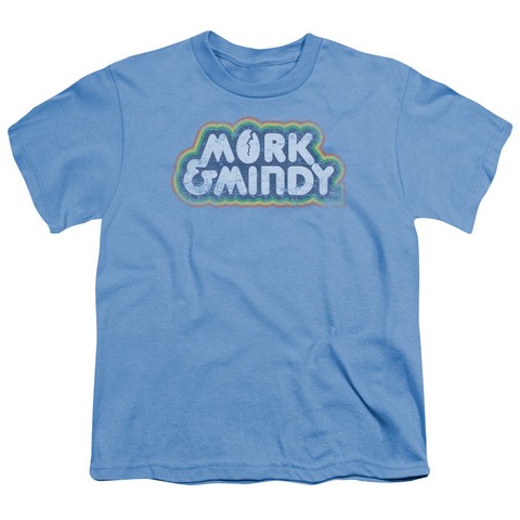 Mork & Mindy-Distressed Mork Logo - Short Sleeve Youth 18-1 Tee - Carolina Blue- Medium