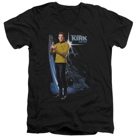 Star Trek-Galactic Kirk - Short Sleeve Adult 30-1 V-Neck Tee - Black- Large