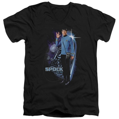Star Trek-Galactic Spock - Short Sleeve Adult 30-1 V-Neck Tee - Black- Extra Large