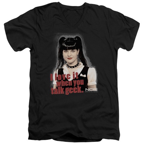 Ncis-Geek Talk - Short Sleeve Adult 30-1 V-Neck Tee - Black- Medium