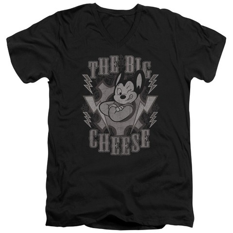 Mighty Mouse-The Big Cheese - Short Sleeve Adult 30-1 V-Neck Tee - Black- Extra Large