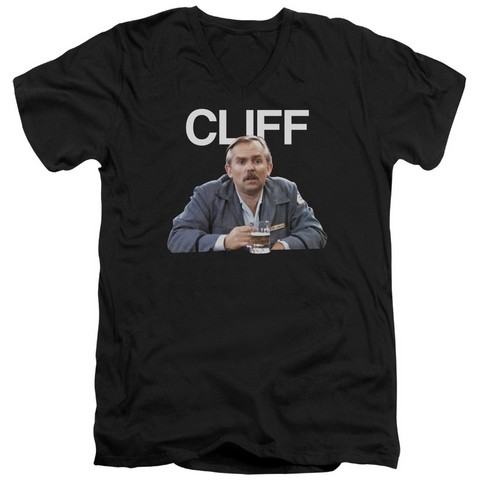 Cheers-Cliff - Short Sleeve Adult 30-1 V-Neck Tee - Black- Large