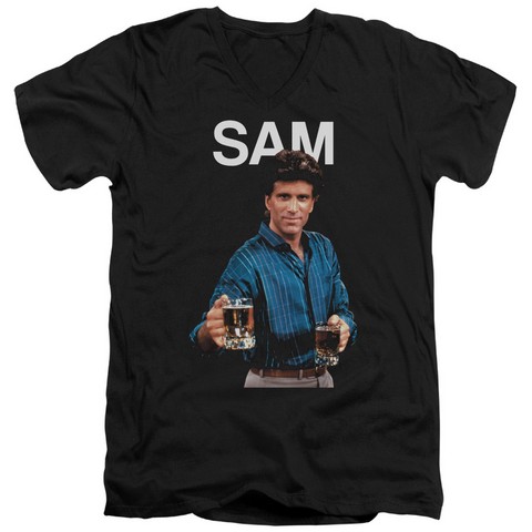 Cheers-Sam - Short Sleeve Adult 30-1 V-Neck Tee - Black- Extra Large