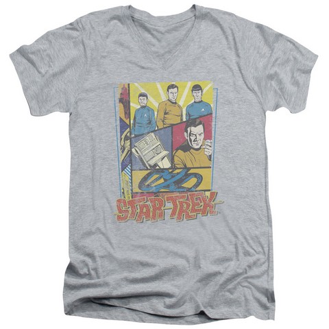 Star Trek-Vintage Collage - Short Sleeve Adult 30-1 V-Neck Tee - Heather- Extra Large