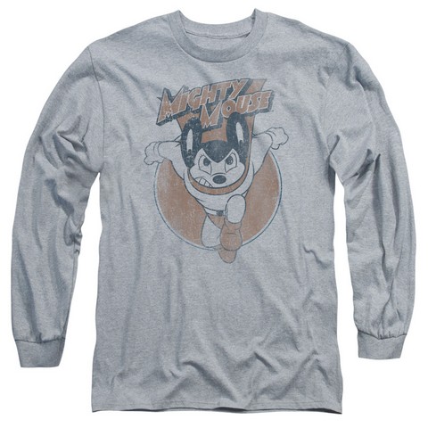 Mighty Mouse-Flying With Purpose - Long Sleeve Adult 18-1 Tee - Heather- Large