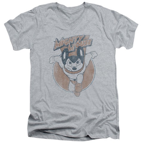 Mighty Mouse-Flying With Purpose - Short Sleeve Adult 30-1 V-Neck Tee - Heather- Large