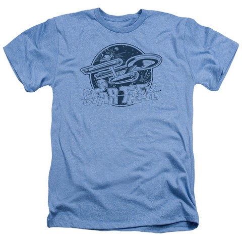 Star Trek-Retro Enterprise - Adult Heather Tee - Light Blue- Medium