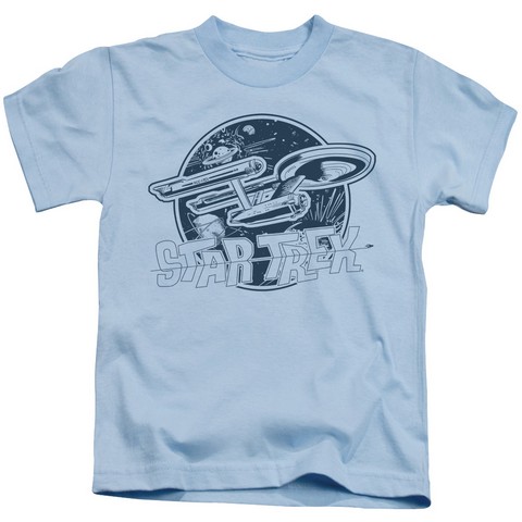 Star Trek-Retro Enterprise - Short Sleeve Juvenile 18-1 Tee - Light Blue- Medium 5-6