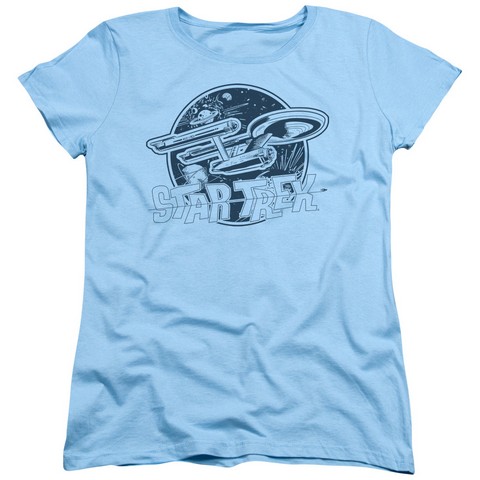 Star Trek-Retro Enterprise - Short Sleeve Womens Tee - Light Blue- Medium -  Trevco, CBS936-WT-2