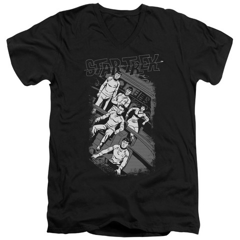 Star Trek-Retro Tilted Bridge - Short Sleeve Adult 30-1 V-Neck Tee - Black, Medium