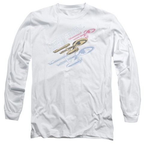 Star Trek-Retro Tri Enterprise - Long Sleeve Adult 18-1 Tee - White- Medium