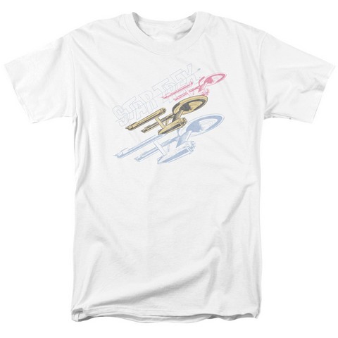 Star Trek-Retro Tri Enterprise - Short Sleeve Adult 18-1 Tee - White- Medium
