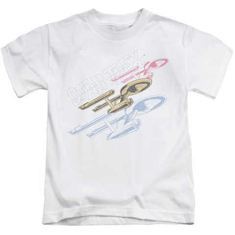 Star Trek-Retro Tri Enterprise - Short Sleeve Juvenile 18-1 Tee - White- Medium 5-6