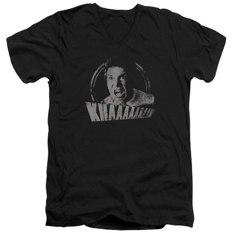 Star Trek-Khan Distressed - Short Sleeve Adult 30-1 V-Neck Tee - Black- Medium