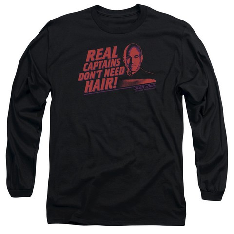 Star Trek-Real Captain - Long Sleeve Adult 18-1 Tee - Black- Medium
