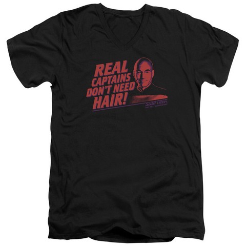 Star Trek-Real Captain - Short Sleeve Adult 30-1 V-Neck Tee - Black- Large