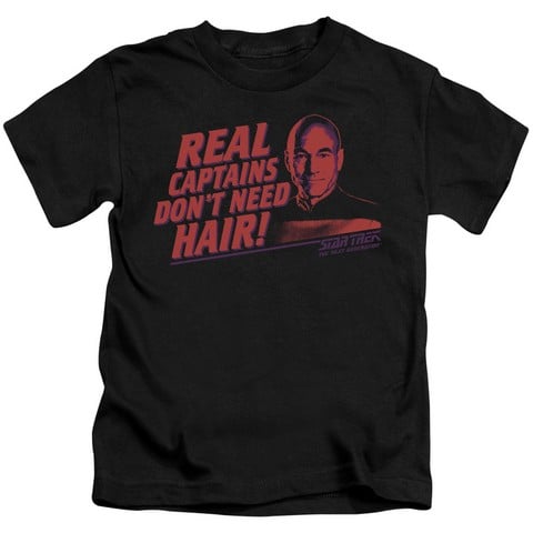 Star Trek-Real Captain - Short Sleeve Juvenile 18-1 Tee - Black- Medium 5-6