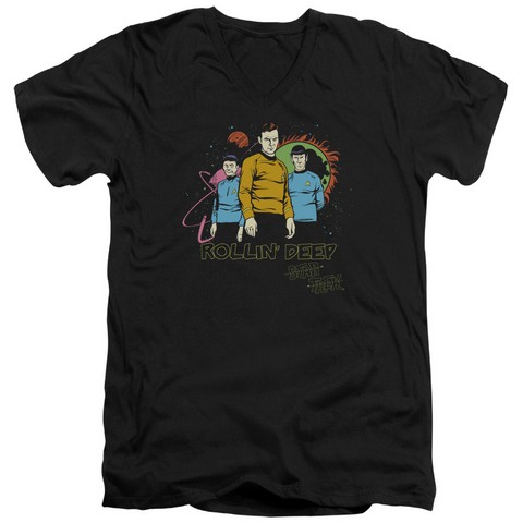 Star Trek-Rollin Deep - Short Sleeve Adult 30-1 V-Neck Tee - Black- Medium