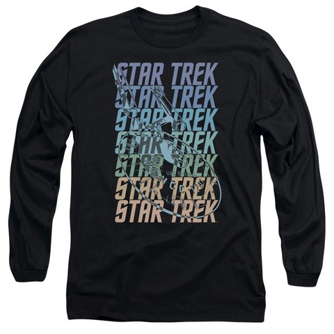 Star Trek-Multi Logo Enterprise - Long Sleeve Adult 18-1 Tee - Black- Extra Large