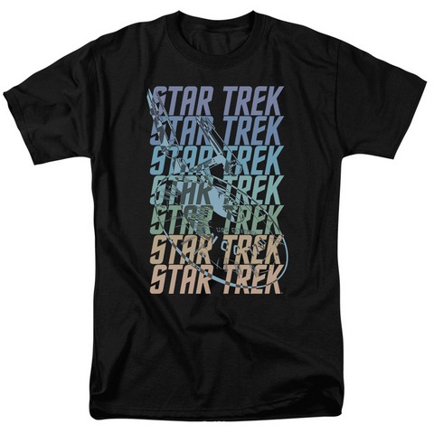 Star Trek-Multi Logo Enterprise - Short Sleeve Adult 18-1 Tee - Black- Large