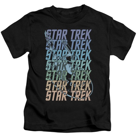 Star Trek-Multi Logo Enterprise - Short Sleeve Juvenile 18-1 Tee - Black- Medium 5-6