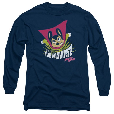 Mighty Mouse-The Mightiest - Long Sleeve Adult 18-1 Tee - Navy- Medium