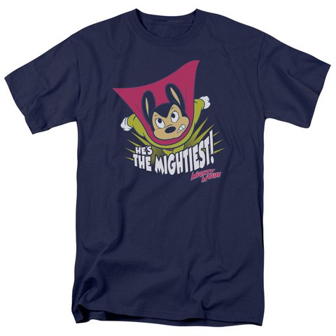 Mighty Mouse-The Mightiest - Short Sleeve Adult 18-1 Tee - Navy- Medium