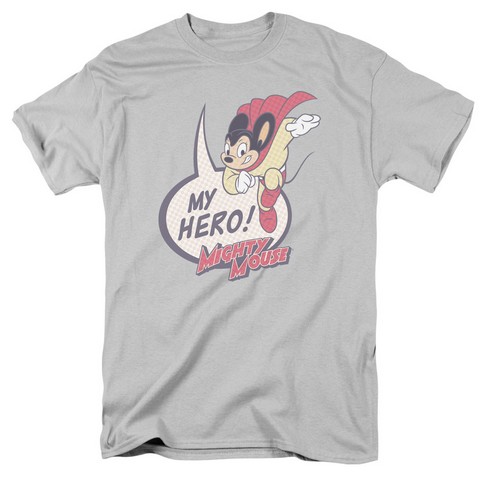 Mighty Mouse-My Hero Short Sleeve Adult 18-1 Tee - Silver- Medium