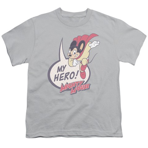 Mighty Mouse-My Hero - Short Sleeve Youth 18-1 Tee - Silver- Extra Large