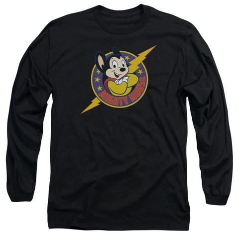 Mighty Mouse-Mighty Hero - Long Sleeve Adult 18-1 Tee - Black- Large