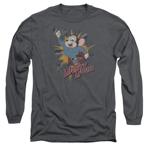 Mighty Mouse-Break Through - Long Sleeve Adult 18-1 Tee - Charcoal- Extra Large