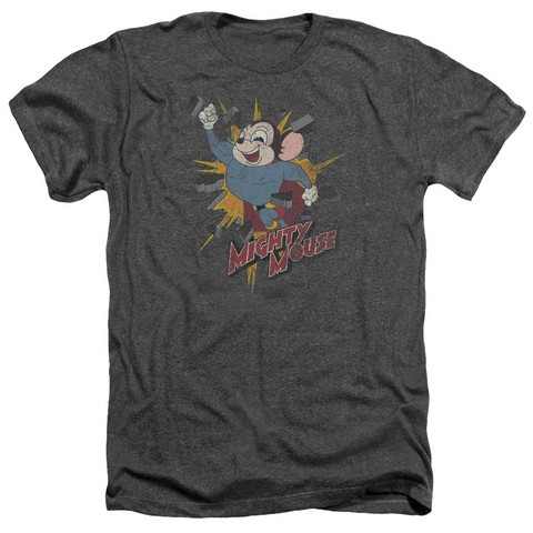 Mighty Mouse-Break Through - Adult Heather Tee - Charcoal- 2X