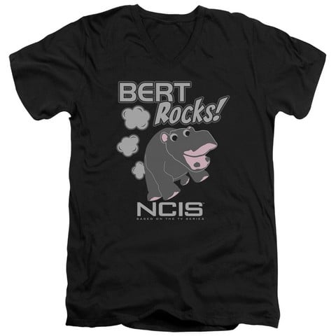 NCIS-Bert Rocks - Short Sleeve Adult 30-1 V-Neck Tee - Black- Medium