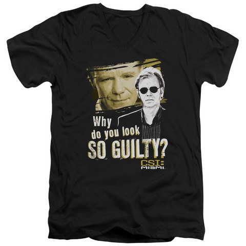 Csi Miami-So Guilty - Short Sleeve Adult 30-1 V-Neck Tee - Black- Large
