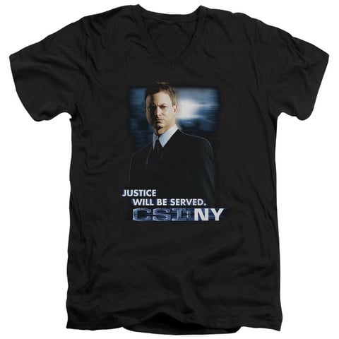 Csi-Ny-Justice Served - Short Sleeve Adult 30-1 V-Neck Tee - Black- Medium