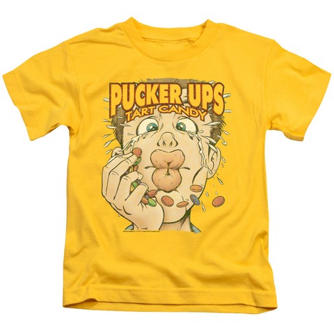 Dubble Bubble-Pucker Ups - Short Sleeve Juvenile 18-1 Tee - Yellow- Medium 5-6