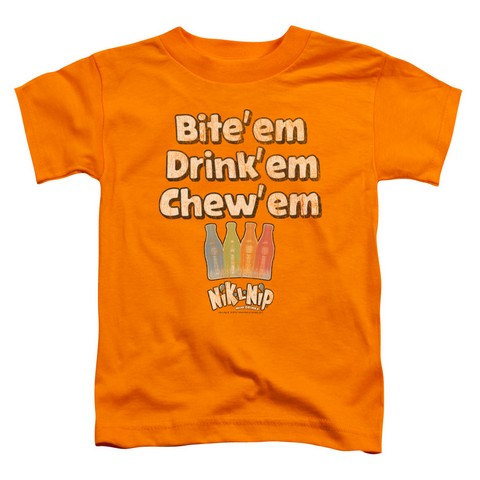Dubble Bubble-Bite Drink Chew - Short Sleeve Toddler Tee - Orange- Medium 3T