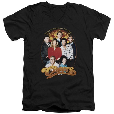 Cheers-Group Shot - Short Sleeve Adult 30-1 V-Neck Tee - Black- Large